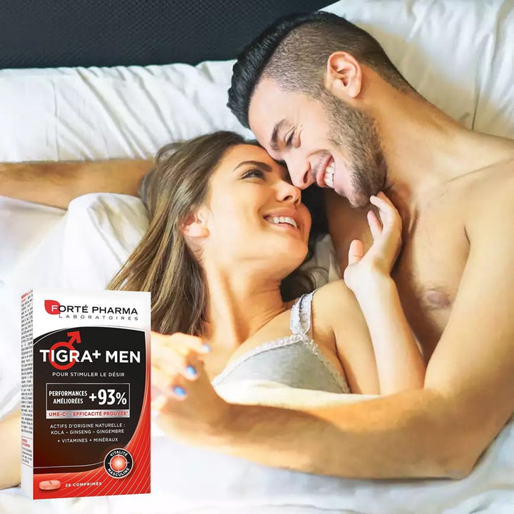 Tigra+ Men is a natural supplement that enhances male performance energy and libido with ginseng, kola nut, plum, and grape extracts.